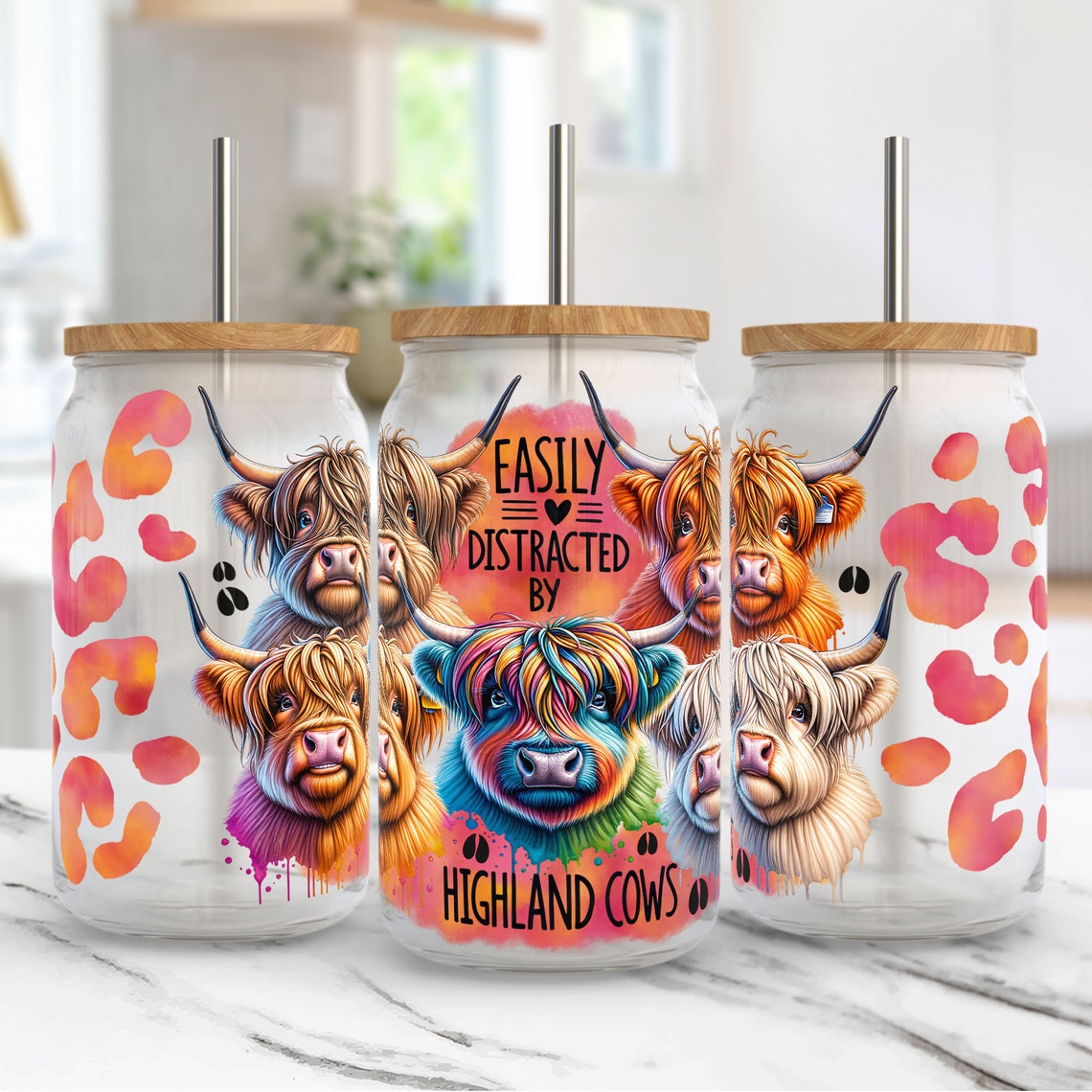 Facilement distrait par les vaches des Highlands Canette en verre vache des Highlands 0624