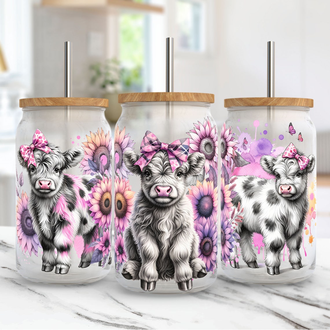 Amoureux des vaches des Highlands Canette en verre Highland Cow 0624