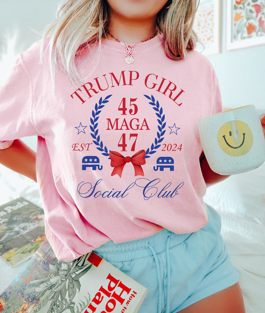 T-shirt « Trump Girl », T-shirt politique rétro, T-shirt « Reprenons l’Amérique », T-shirt « Trump Social Club », T-shirt pour la période électorale, T-shirt et sweat à capuche « Cadeau pour les fans de Trump ».