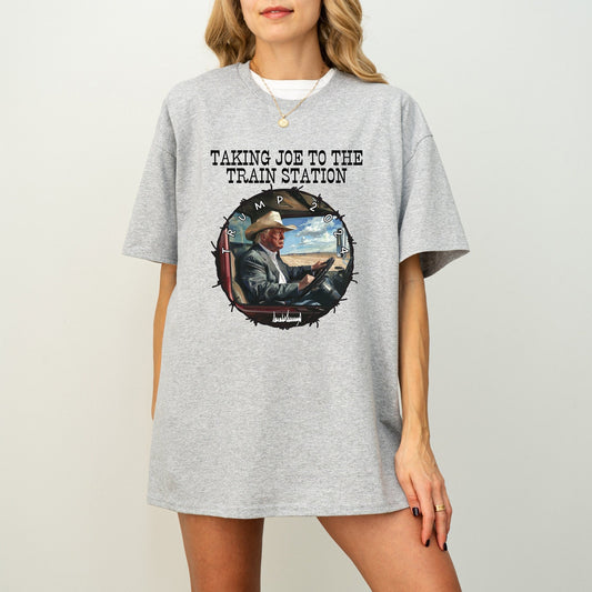 T-shirt « Emmener Joe à la gare » de Donald Trump, T-shirt western de cow-boy Donald Trump, T-shirt président Trump, T-shirt et sweat à capuche « Cadeau républicain »