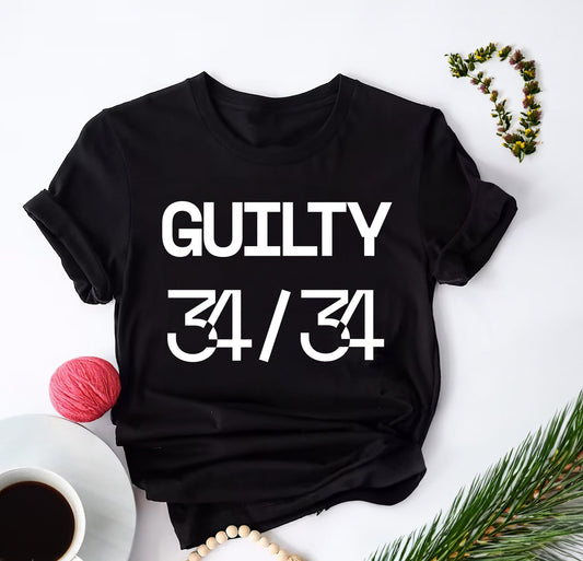 T-shirt « 34/34 Coupable », T-shirt « Condamnation de Trump », T-shirt « Coupable sur tous les chefs d’accusation », T-shirt politique Trump, T-shirt « Procès de Trump », T-shirt et sweat à capuche sur la politique américaine