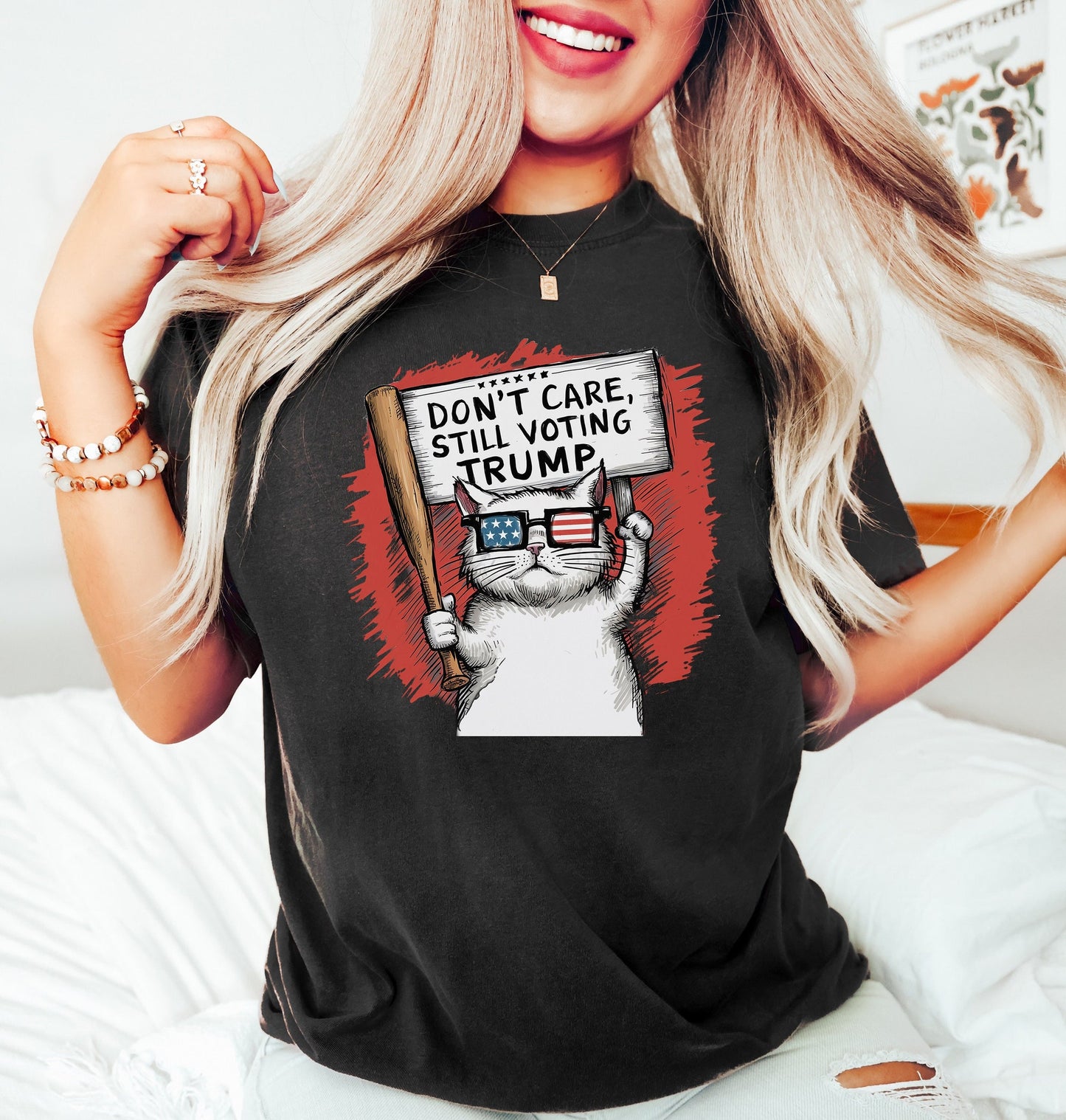 T-shirt « Je m'en fiche, je vote quand même pour Trump », T-shirt Élection Trump 2024, T-shirt politique humoristique, T-shirt Chat patriotique, T-shirt et sweat à capuche humoristiques avec un chat Trump
