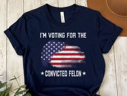 T-shirt « Je vote pour le condamné FeI0n », T-shirt patriotique pour le vote, T-shirt jour des élections, T-shirt politique humoristique, T-shirt et sweat à capuche avec drapeau américain