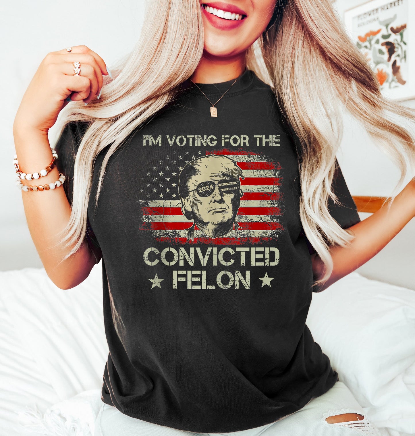 T-shirt « Je vote pour le criminel condamné Trump 2024 », T-shirt politique humoristique, T-shirt électoral, T-shirt républicain, T-shirt et sweat à capuche du président Trump