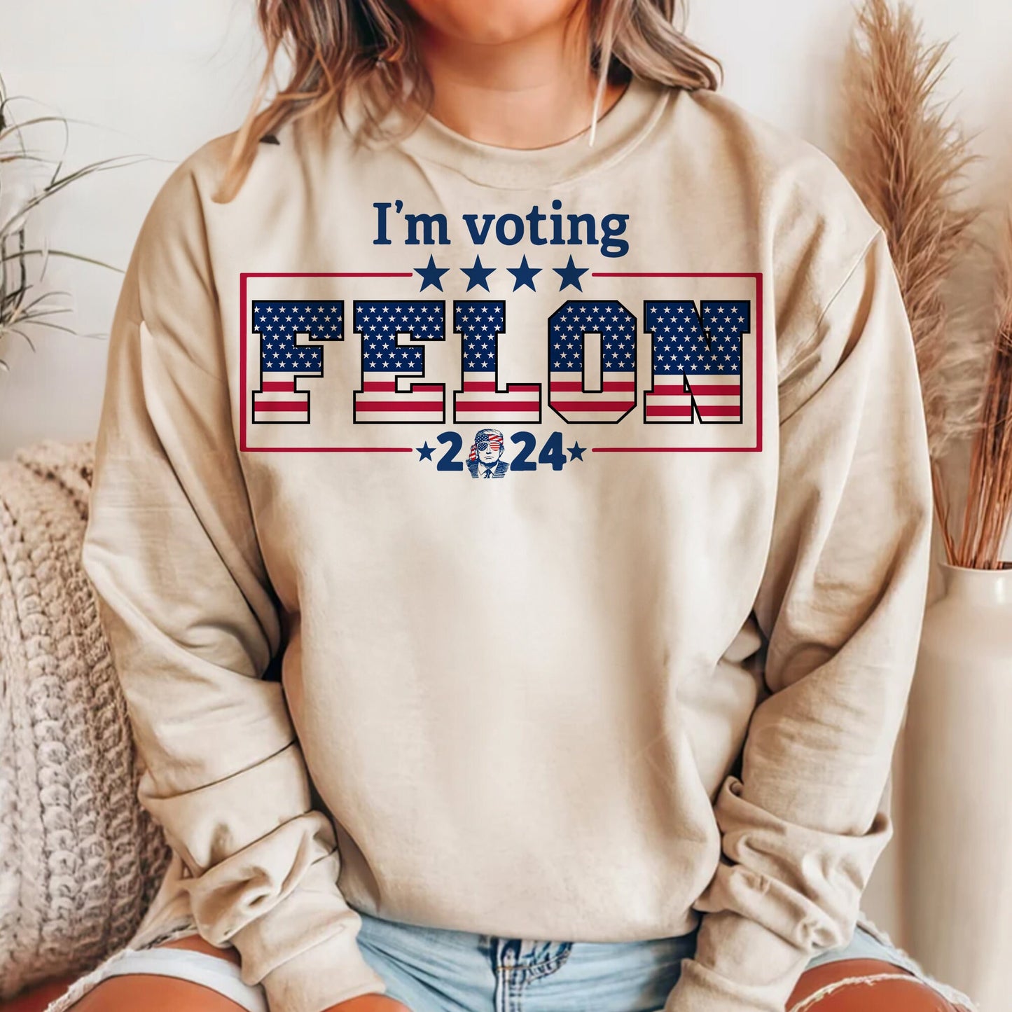 T-shirt « Je vote pour FeI0n en 2024 », T-shirt Trump 2024, T-shirt FeI0n 2024, T-shirt drapeau Trump 2024, T-shirt et sweat à capuche avec le visage de Trump
