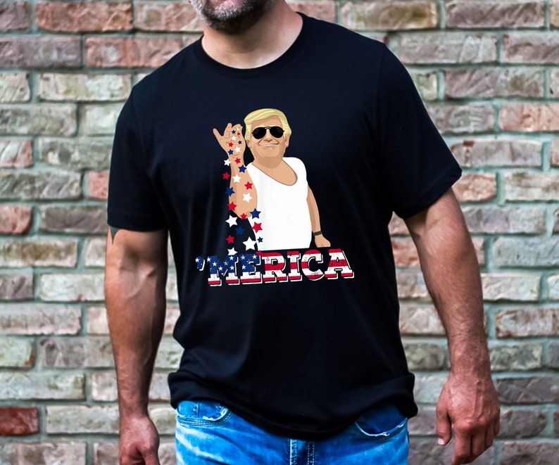 T-shirt personnalisé Trump 'Merica, T-shirt humoristique Trump Bae pour le 4 juillet, T-shirt Trump Salt pour le 4 juillet, T-shirt et sweat à capuche humoristiques style Salt Bae Trump pour le 4 juillet