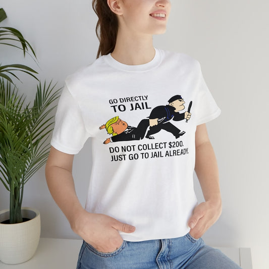 T-shirt « Allez directement en prison, ne touchez pas 200 », T-shirt cadeau inspiré du Monopoly et de Trump, T-shirts et sweat à capuche « Trump va en prison ».