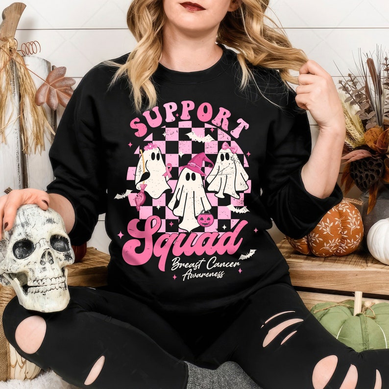 Halloween Ghost Shirt, Support Squad Breast Cancer Shirt Breast Cancer Awareness T-shirt & Hoodie 0924