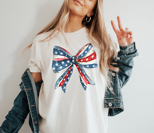 T-shirt Coquette pour le 4 juillet, T-shirt drapeau américain, T-shirt USA, T-shirt rétro 4 juillet, T-shirt d'été tendance, T-shirt à nœud Coquette, T-shirt et sweat à capuche patriotiques