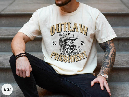 T-shirt « Président Trump hors-la-loi », T-shirt western Donald Trump style cowboy, T-shirt « Condamnation de Trump », T-shirt et sweat à capuche humoristiques pour l'élection de 2024