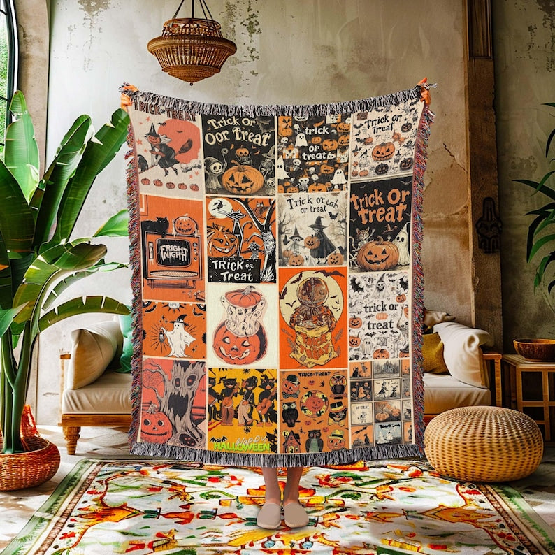 Halloween Woven Blanket, Ghosts Woven Throw, Halloween Blanket Halloween Blanket 0924