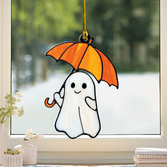 Joli fantôme tenant un parapluie, attrape-soleil à suspendre à la fenêtre pour Halloween, décoration attrape-soleil 0924 