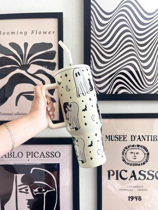 Halloween Ghosts Holding Cats Tumbler Halloween Tumbler With Handle 0924