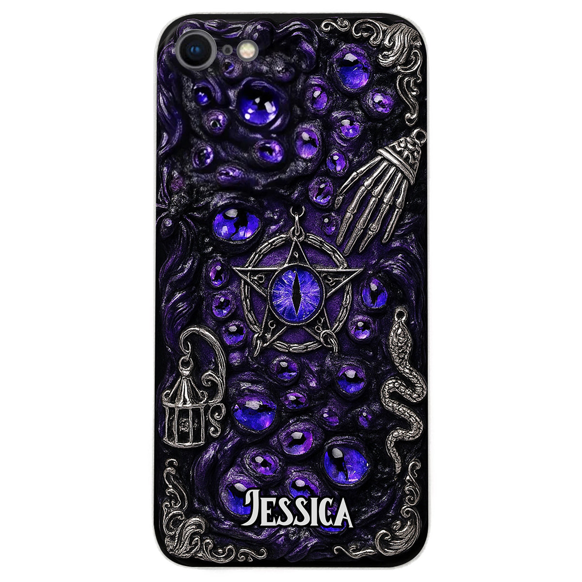 Étui de téléphone en cuir personnalisé, style sorcière, pentacle gothique - Coque de téléphone personnalisée inspirée des sorcières
