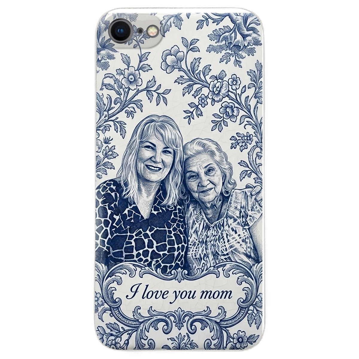 Idée Cadeau Maman, Motif Toile De Jouy Bleue - Coque de Téléphone en Cuir Personnalisée 3D