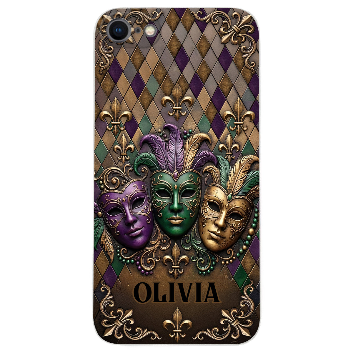 Mardi Gras Fleur de Lis - Personalized Mardi Gras Leather Phone Case
