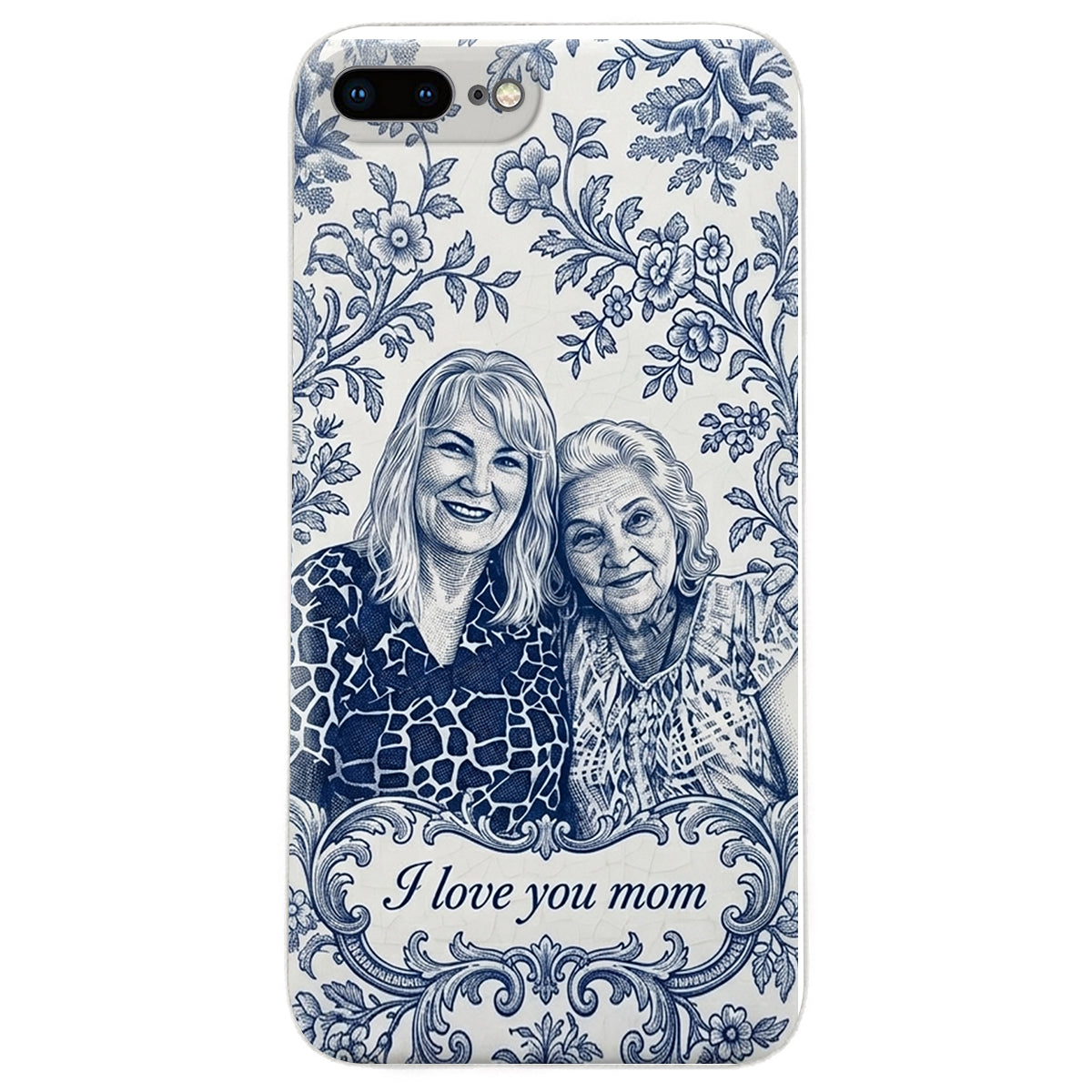 Idée Cadeau Maman, Motif Toile De Jouy Bleue - Coque de Téléphone en Cuir Personnalisée 3D