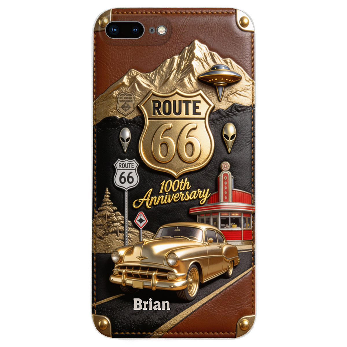 Étui de téléphone en cuir personnalisé pour les passionnés de voitures, à l'occasion du 100e anniversaire de la Route 66