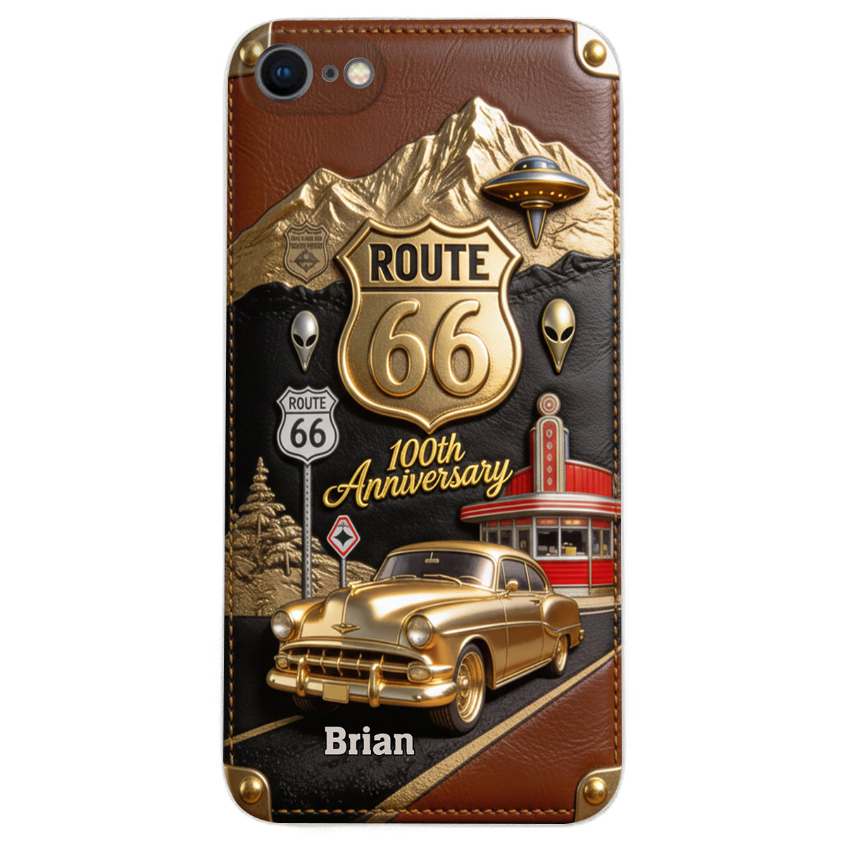 Étui de téléphone en cuir personnalisé pour les passionnés de voitures, à l'occasion du 100e anniversaire de la Route 66