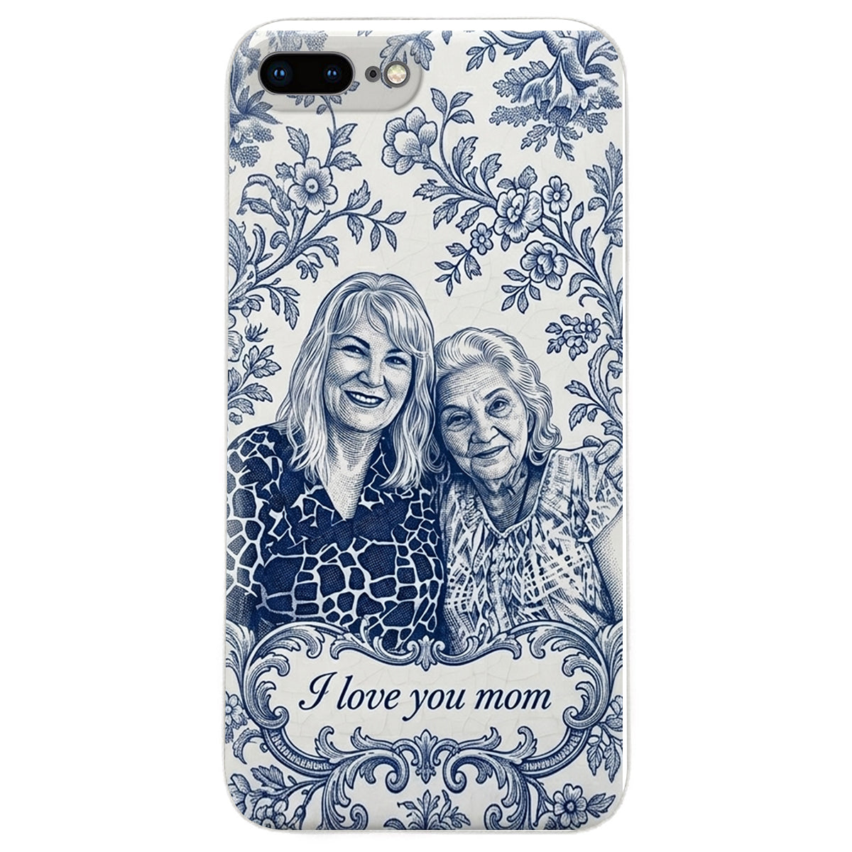 Idée Cadeau Maman, Motif Toile De Jouy Bleue - Coque de Téléphone en Cuir Personnalisée 3D