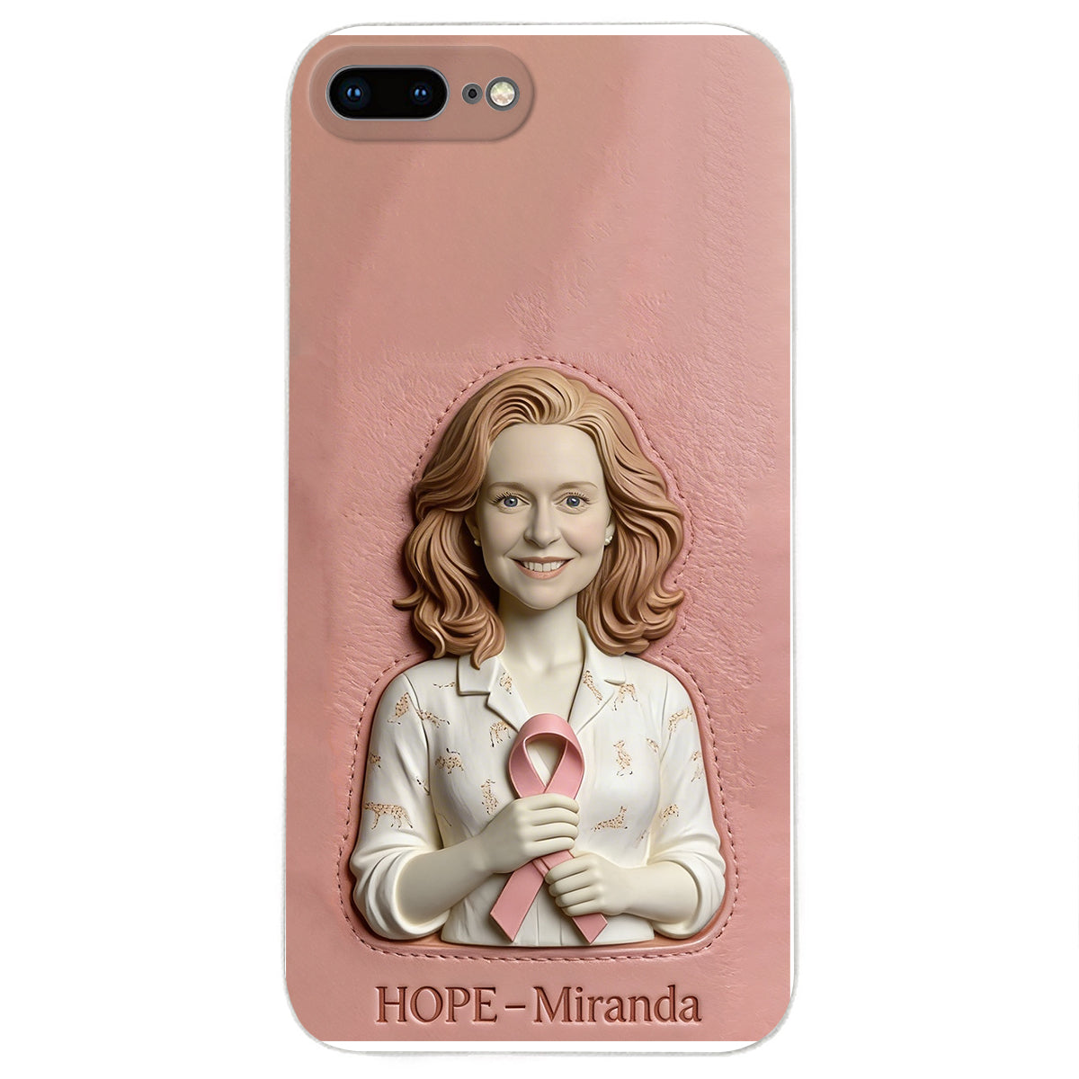 Hope - Personalized Breast Cancer Awareness 3D Embossed Leather Phone Case