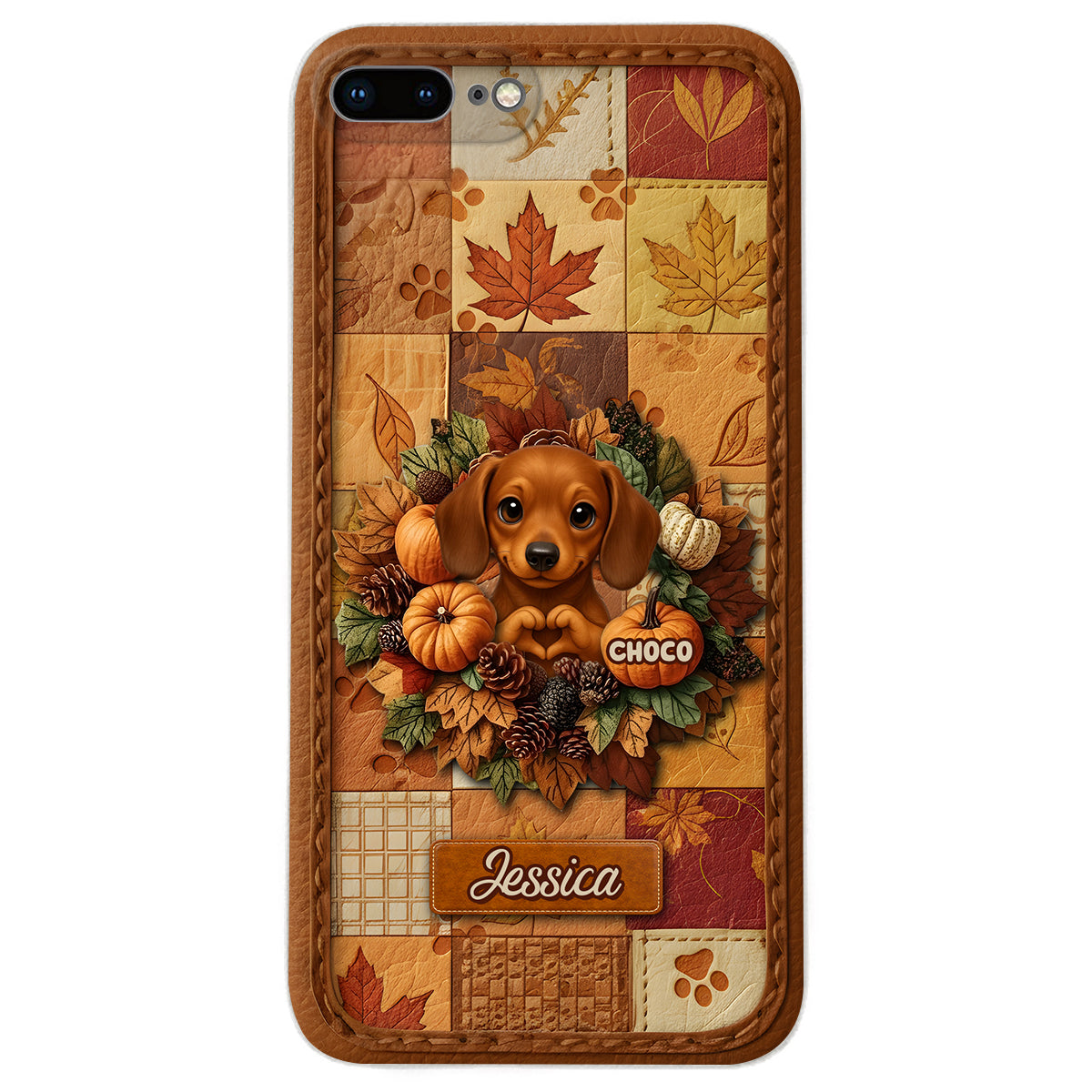 Bienvenue à l'automne - Étui de téléphone en cuir personnalisé pour chien