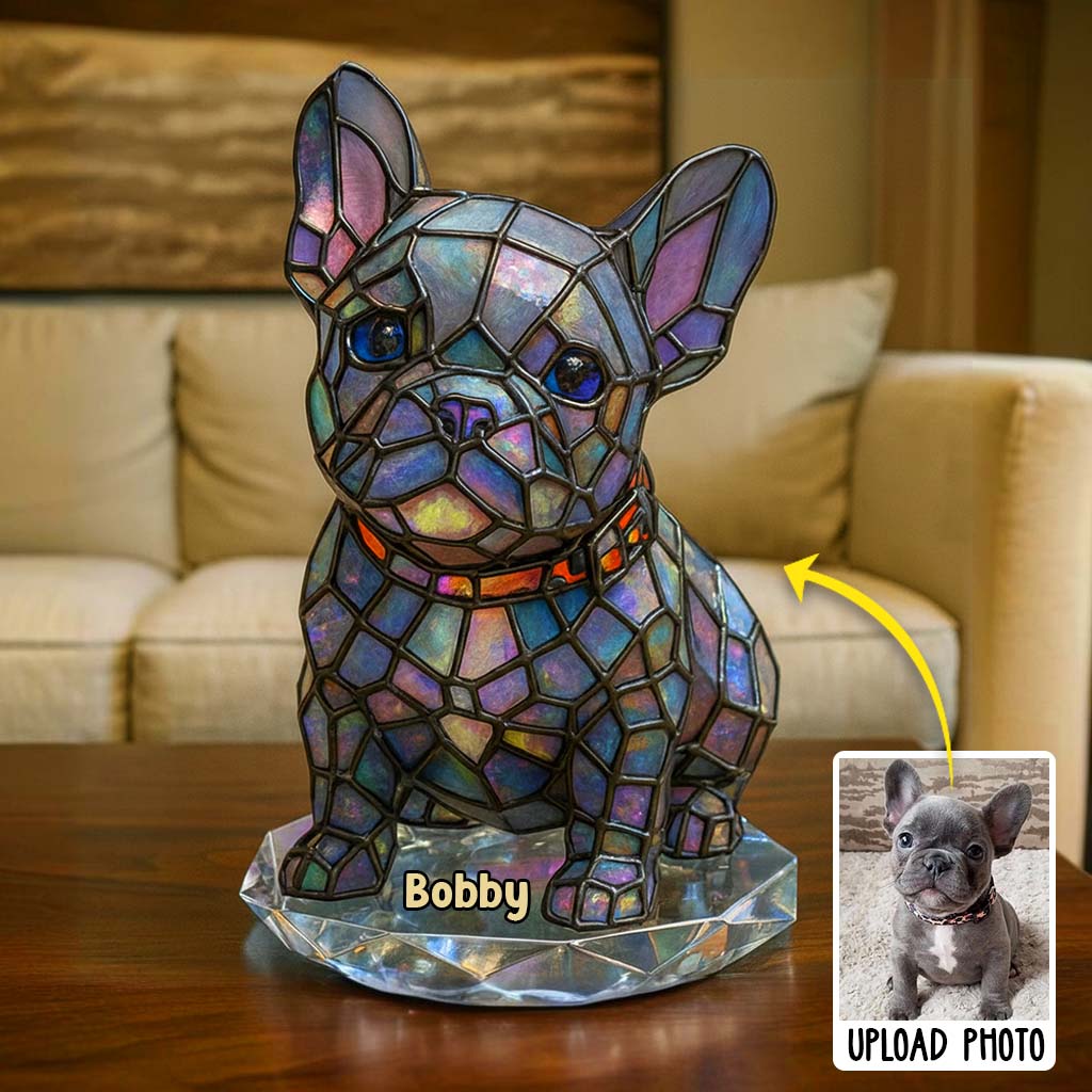 Vitrail représentant un chien - Plaque acrylique personnalisée en forme de bouledogue français
