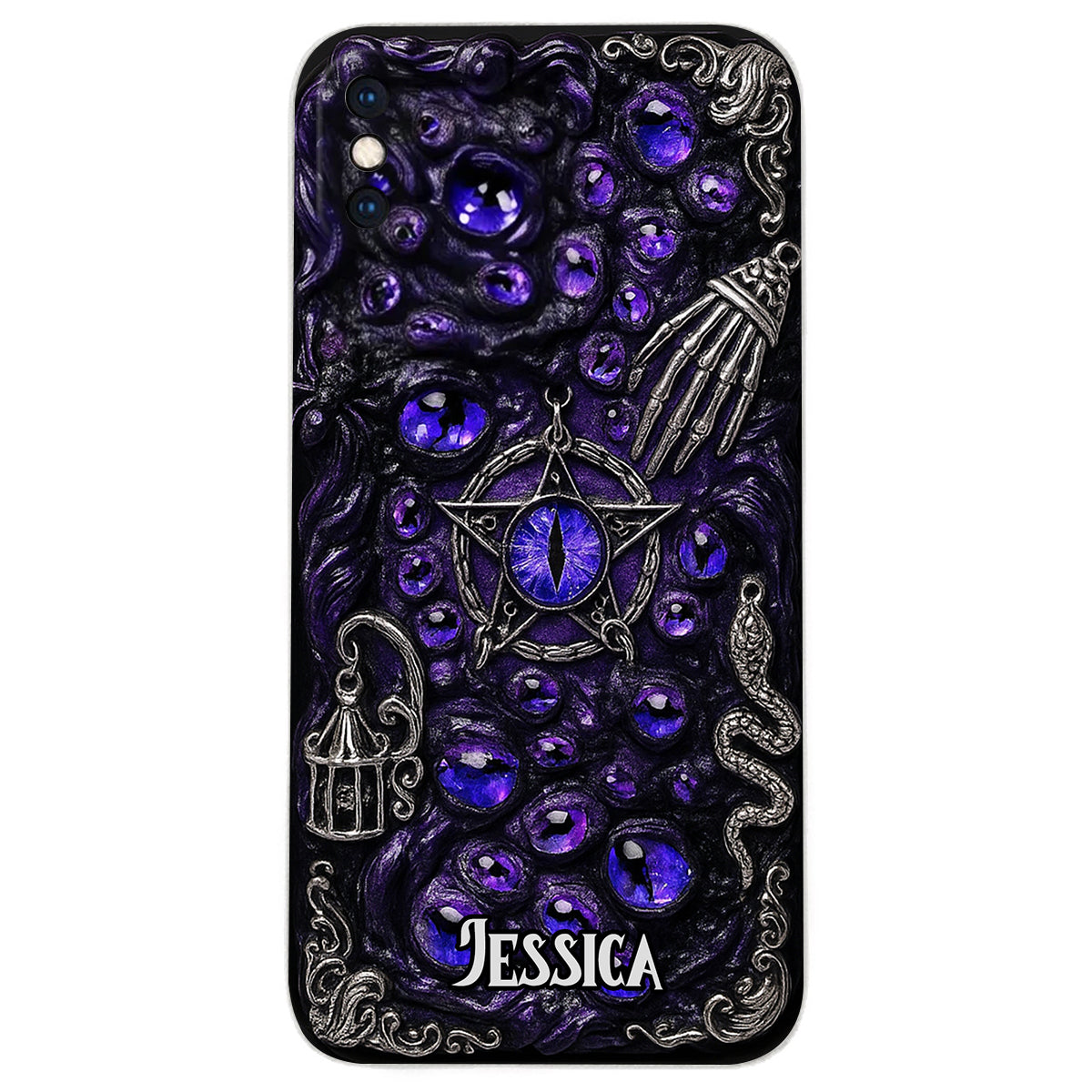Étui de téléphone en cuir personnalisé, style sorcière, pentacle gothique - Coque de téléphone personnalisée inspirée des sorcières