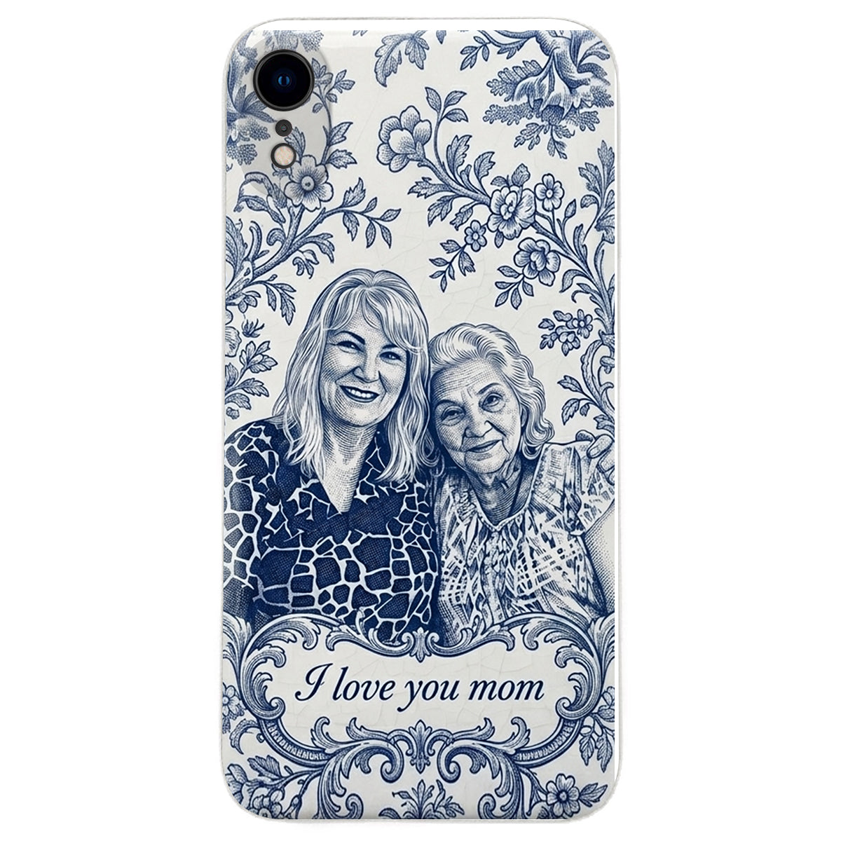Idée Cadeau Maman, Motif Toile De Jouy Bleue - Coque de Téléphone en Cuir Personnalisée 3D
