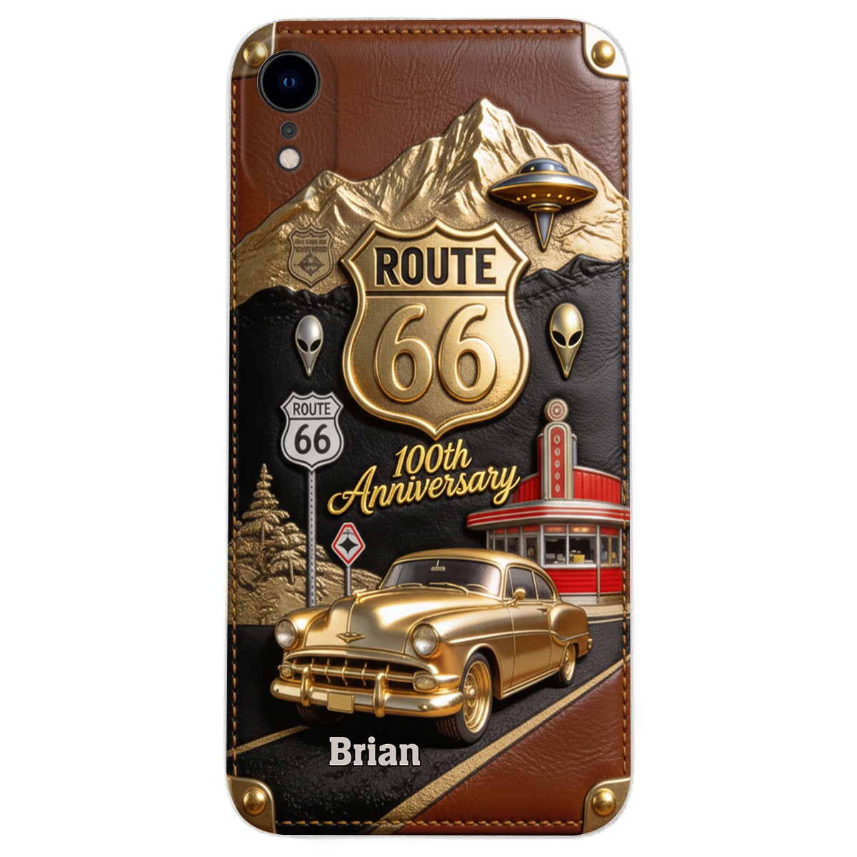 Étui de téléphone en cuir personnalisé pour les passionnés de voitures, à l'occasion du 100e anniversaire de la Route 66