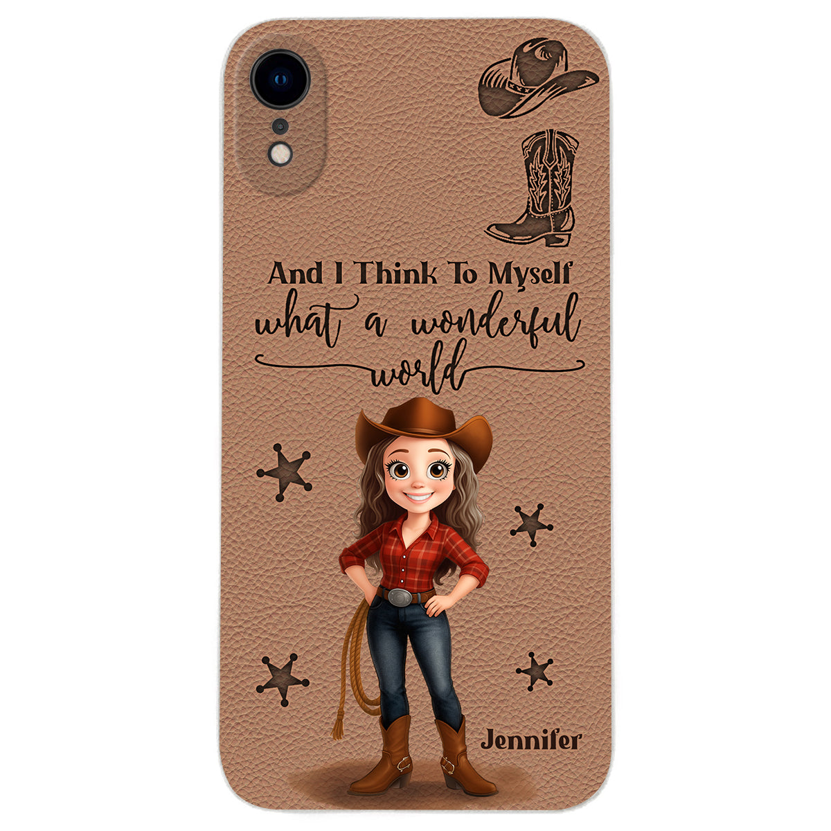 Cowgirl What A Wonderful World - Personalized Cowgirl Leather Phone Case