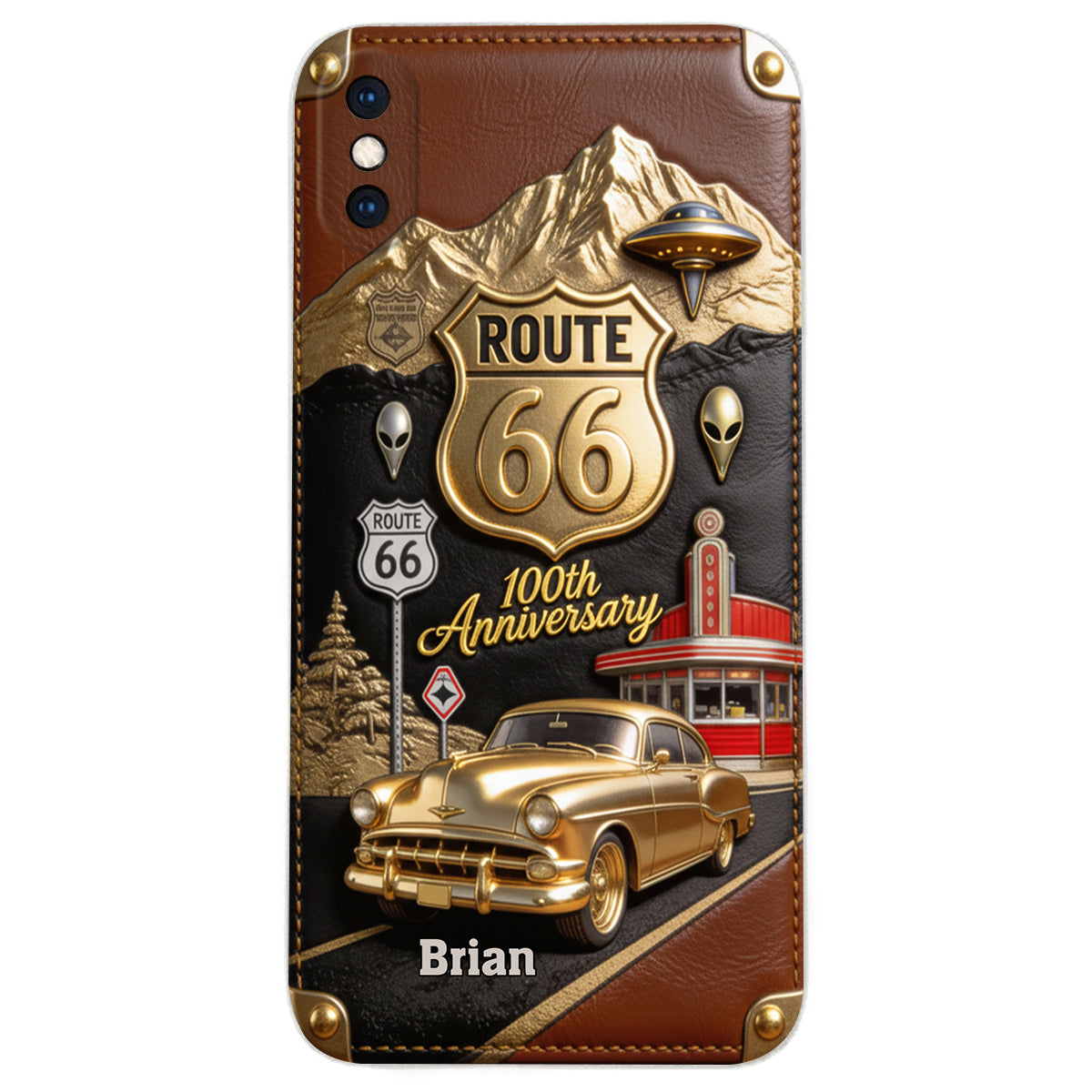 Étui de téléphone en cuir personnalisé pour les passionnés de voitures, à l'occasion du 100e anniversaire de la Route 66