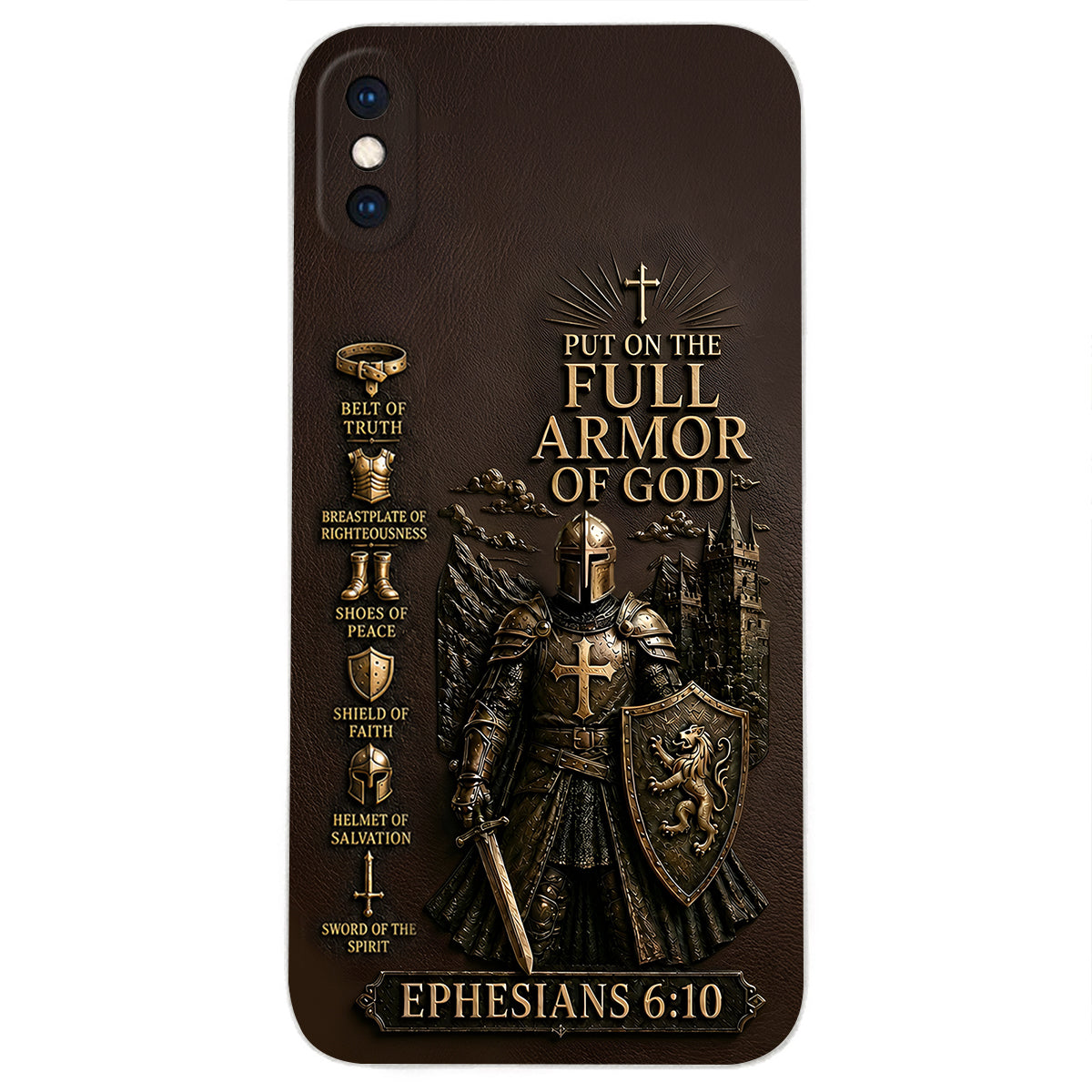 Mettez l'Amour Complet de Dieu, Cadeau pour Chrétiens - Coque de Téléphone en Cuir Personnalisée 3D Embossée
