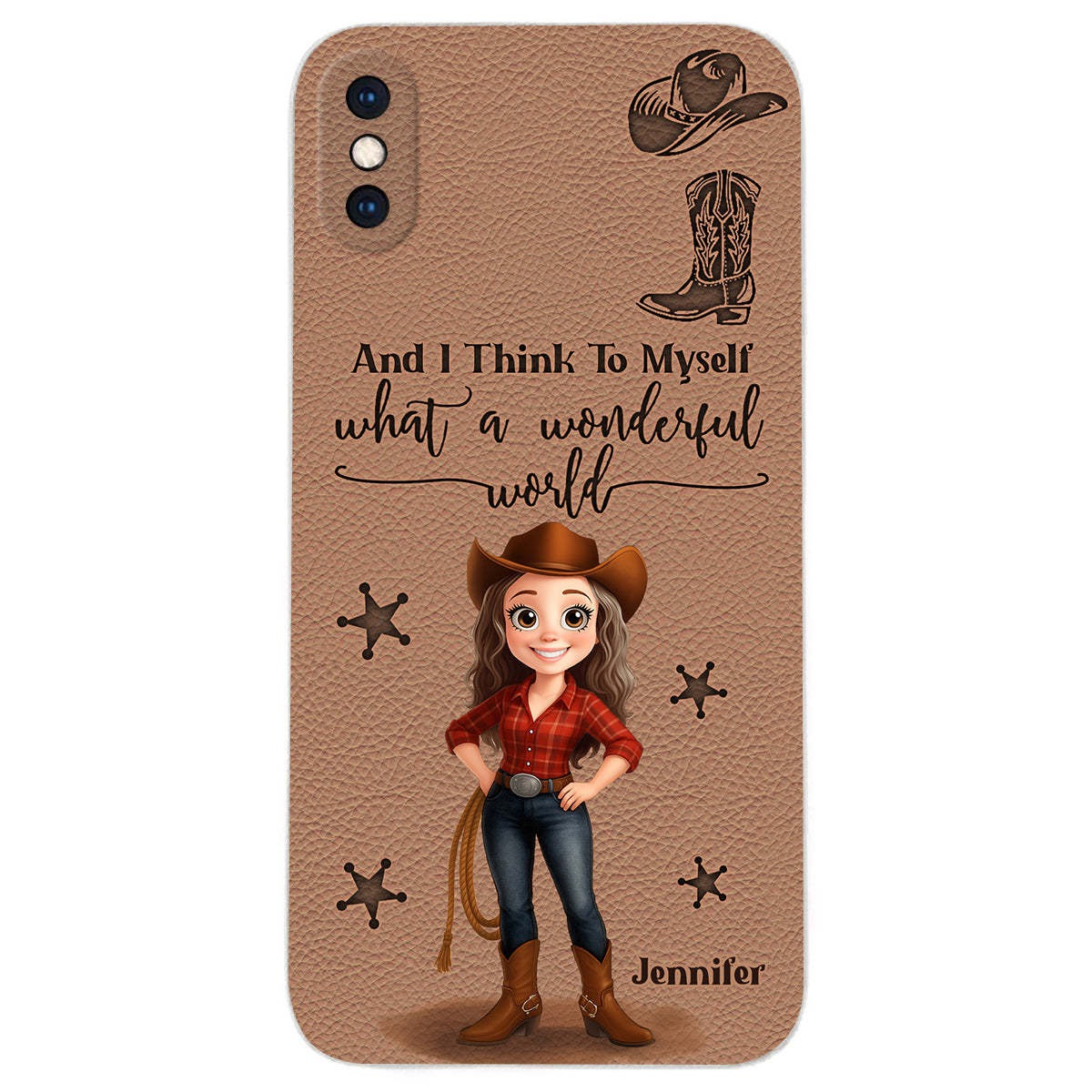 Cowgirl What A Wonderful World - Personalized Cowgirl Leather Phone Case