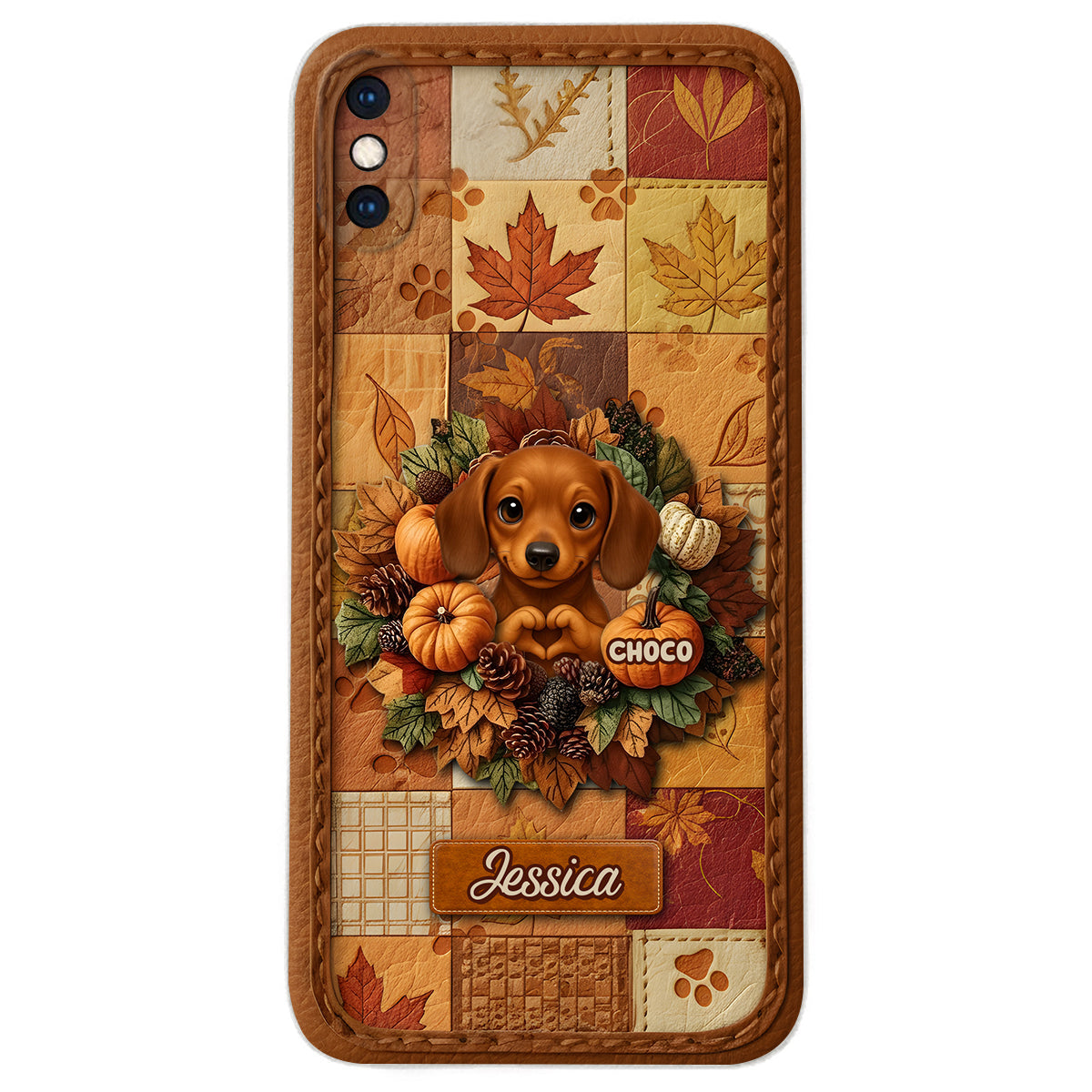 Bienvenue à l'automne - Étui de téléphone en cuir personnalisé pour chien