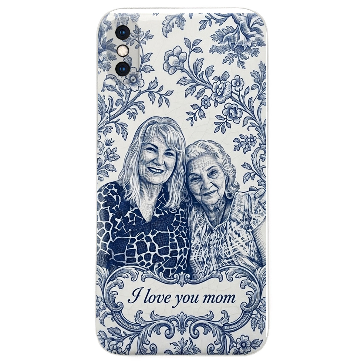 Idée Cadeau Maman, Motif Toile De Jouy Bleue - Coque de Téléphone en Cuir Personnalisée 3D