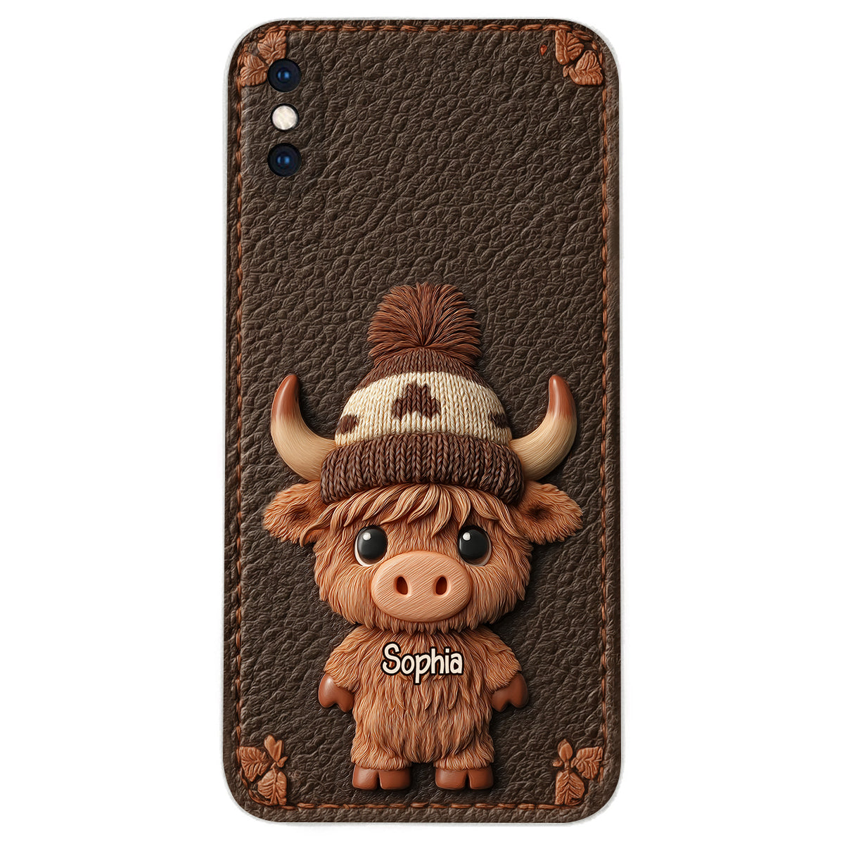 Love Highland Cows - Personalized Highland Cow Leather Phone Case
