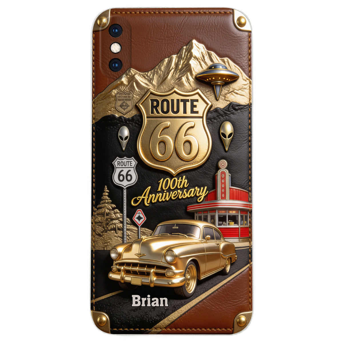 Étui de téléphone en cuir personnalisé pour les passionnés de voitures, à l'occasion du 100e anniversaire de la Route 66