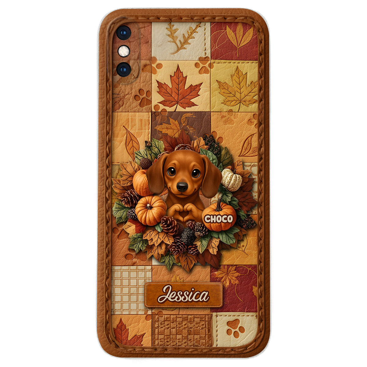 Bienvenue à l'automne - Étui de téléphone en cuir personnalisé pour chien