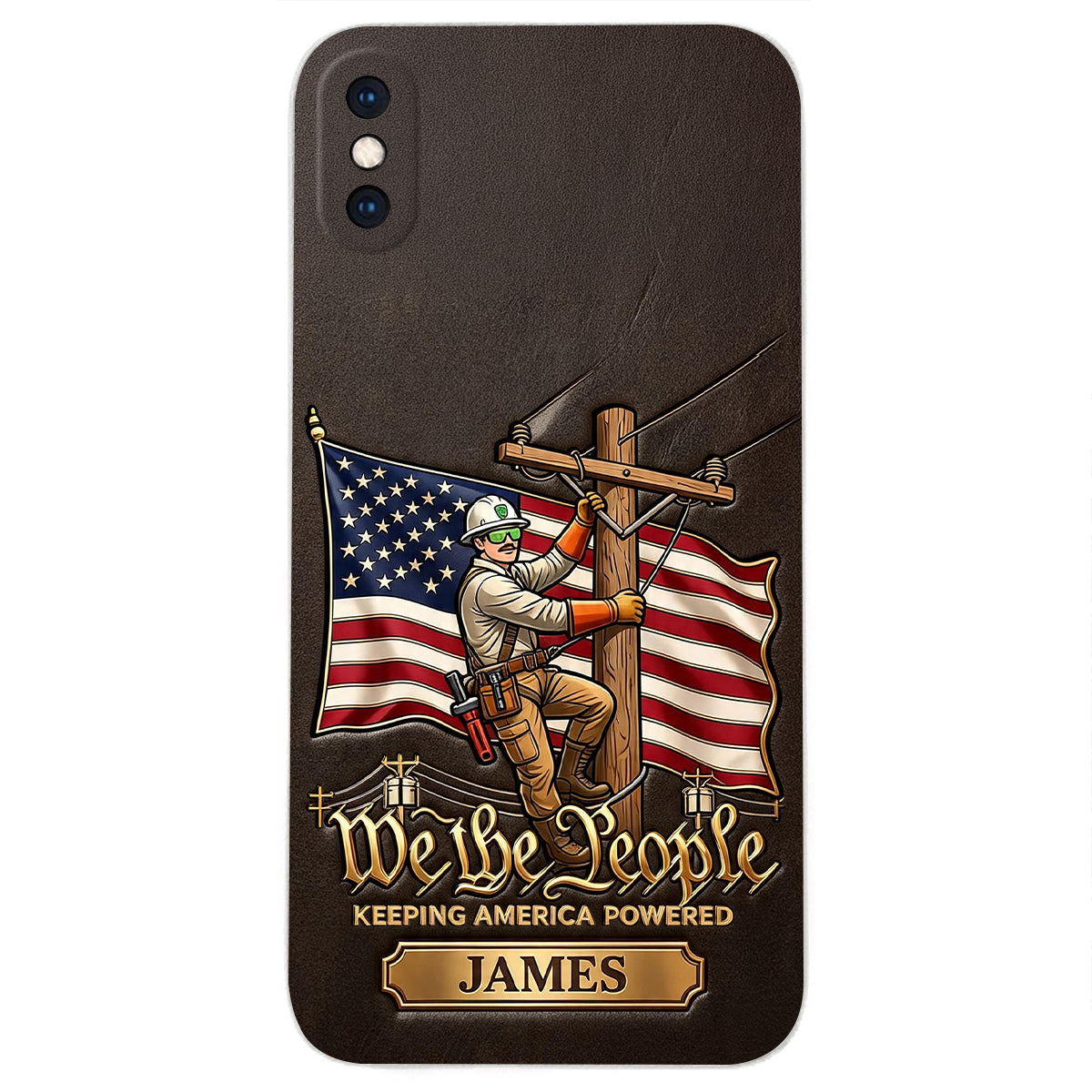 We The People - Personalized Lineman 3D Embossed Leather Phone Case