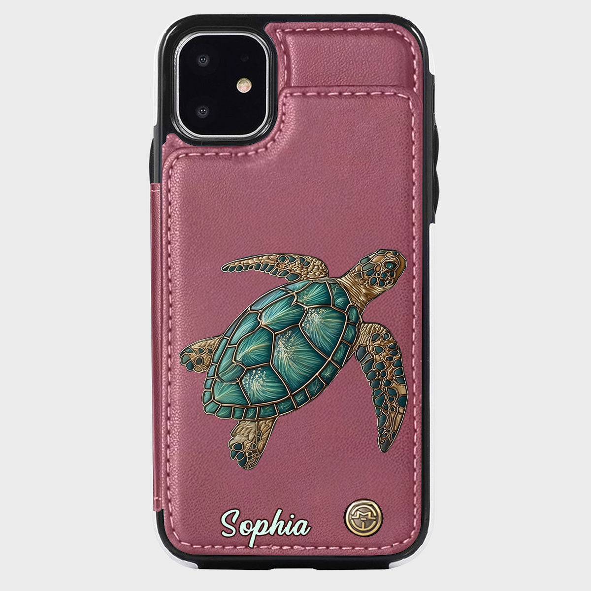 Étui portefeuille personnalisé pour téléphone portable avec une tortue - J'adore les tortues