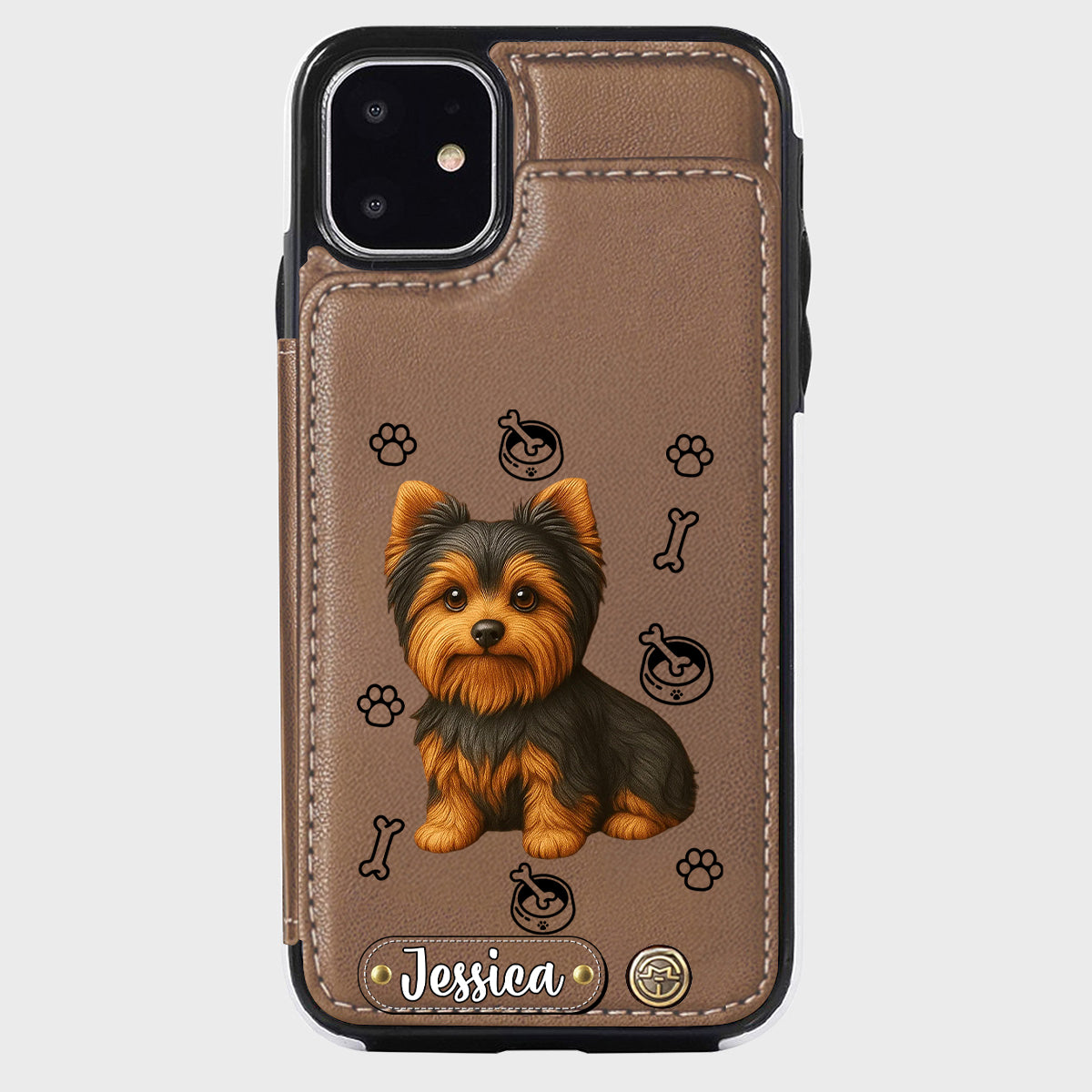 Étui portefeuille pour téléphone personnalisé Yorkshire Terrier « J’aime mon chien »