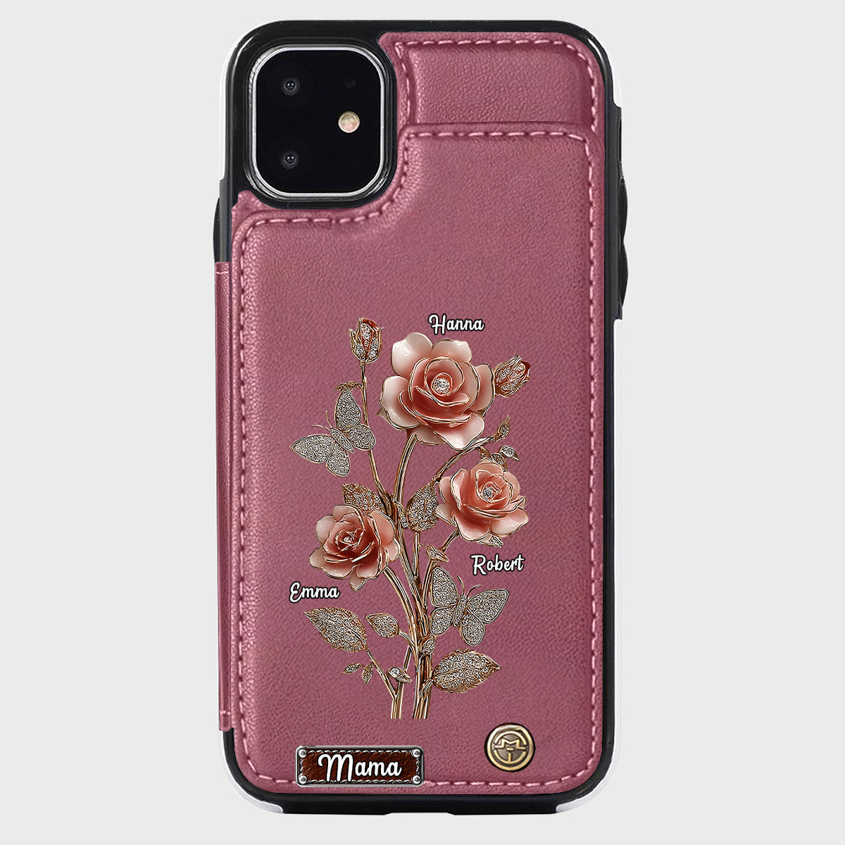 Étui portefeuille personnalisé pour téléphone portable « Mère et Roses »