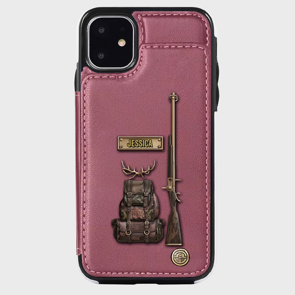 Cadeau de luxe pour chasseur - Étui portefeuille personnalisé pour téléphone sur le thème de la chasse