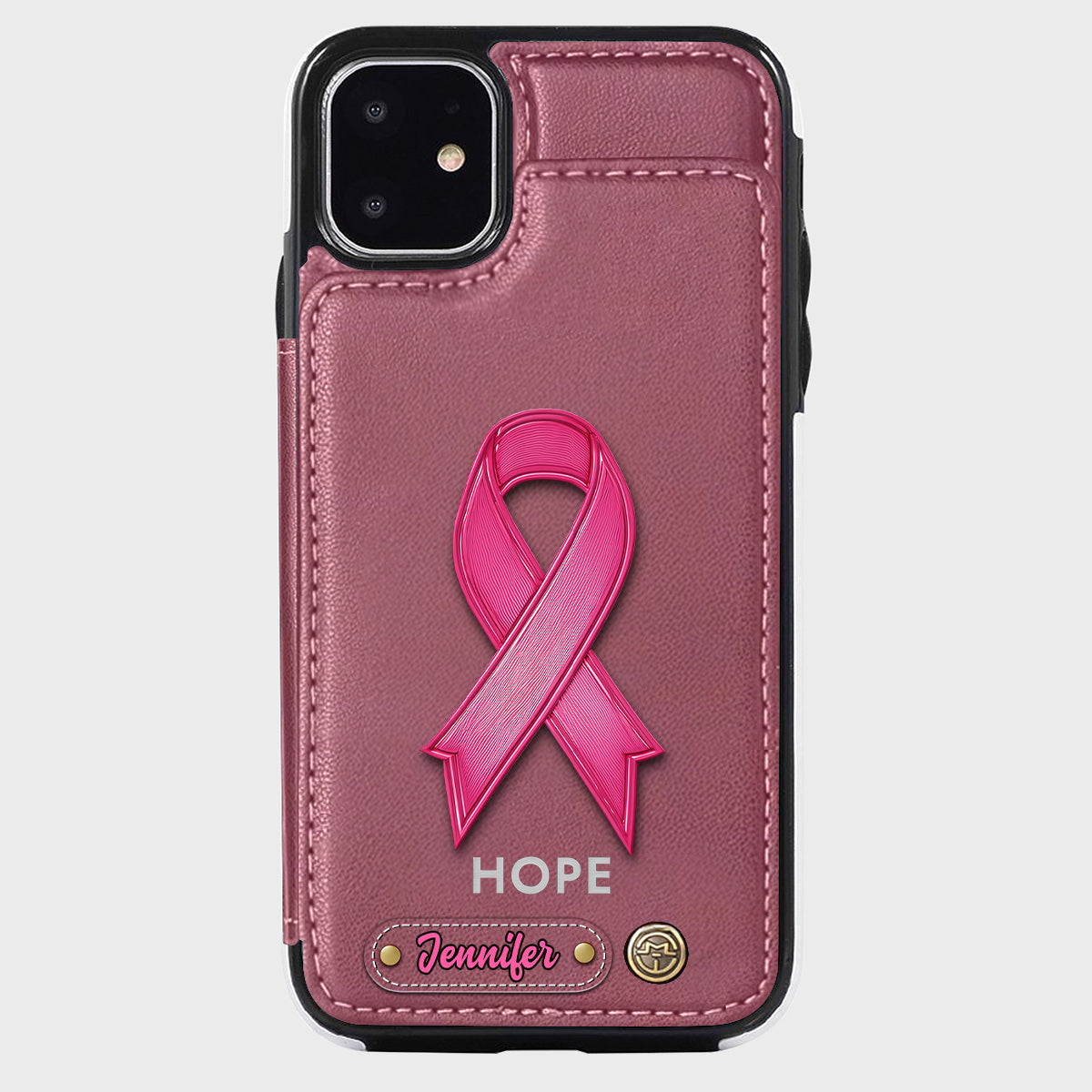 Espoir - Étui portefeuille personnalisé pour téléphone portable, symbole de sensibilisation au cancer du sein