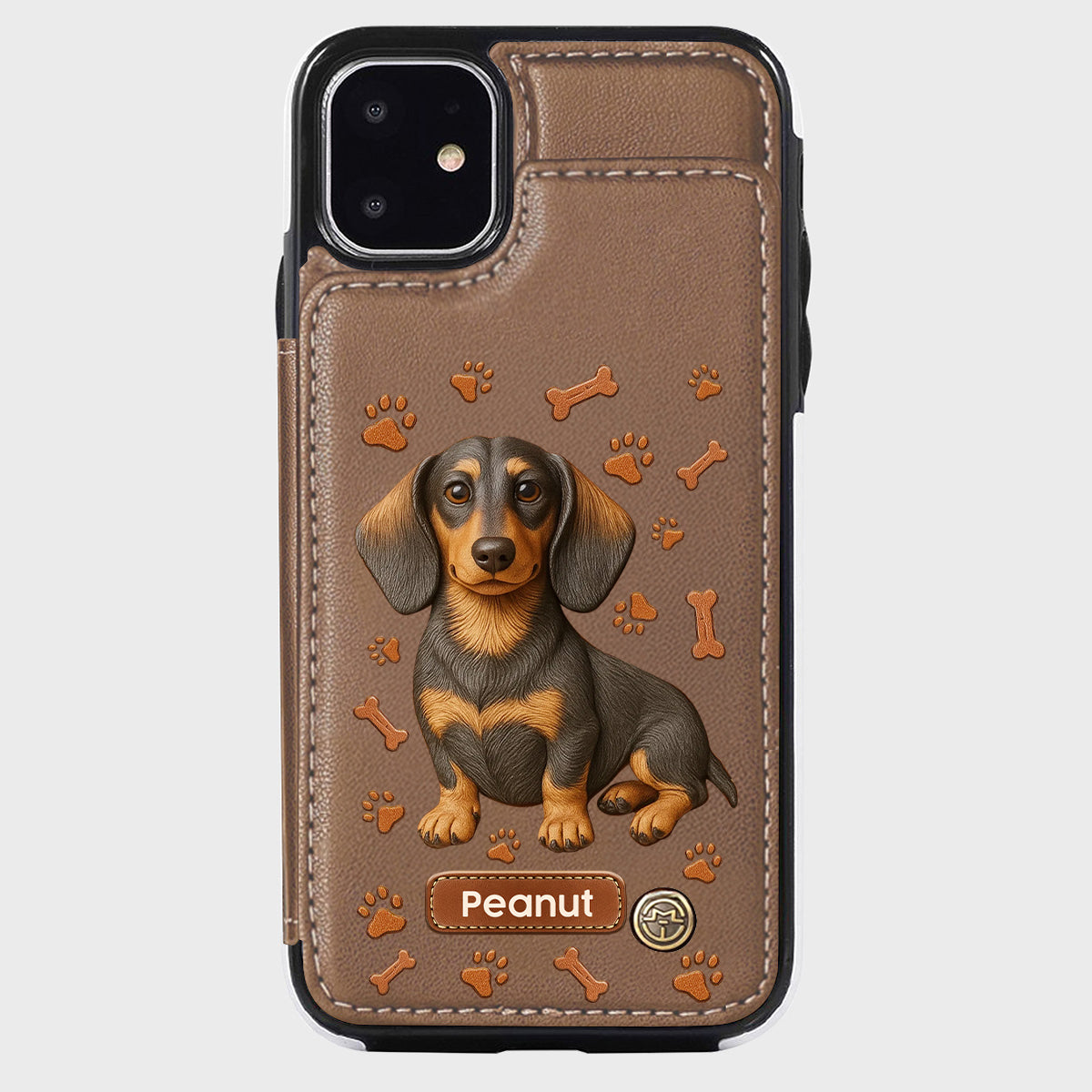 J'aime mon chien - Étui portefeuille personnalisé pour téléphone avec motif teckel