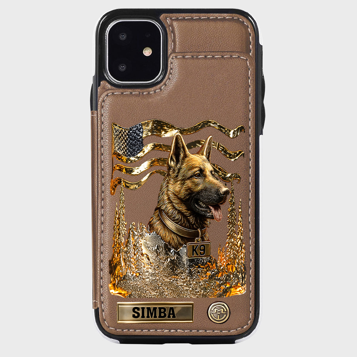 J'aime mon chien - Étui portefeuille/téléphone personnalisé avec un berger allemand