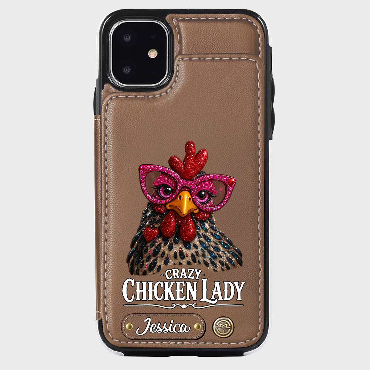 Crazy Chicken Lady - Étui portefeuille personnalisé pour téléphone avec poulet