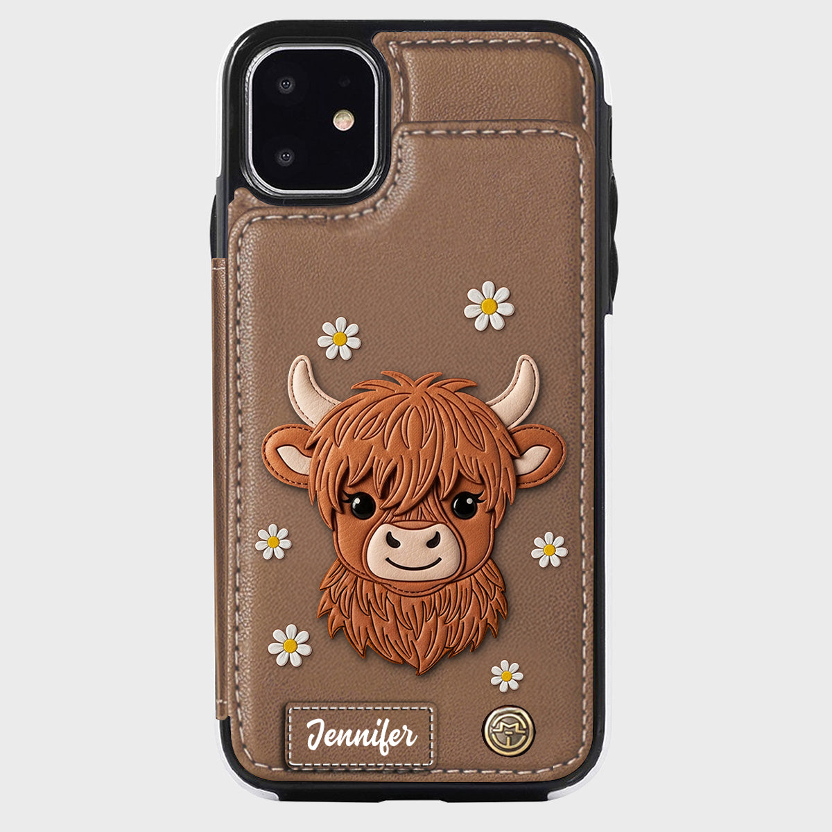 Adorable vache des Highlands - Étui portefeuille personnalisé pour téléphone avec une vache des Highlands