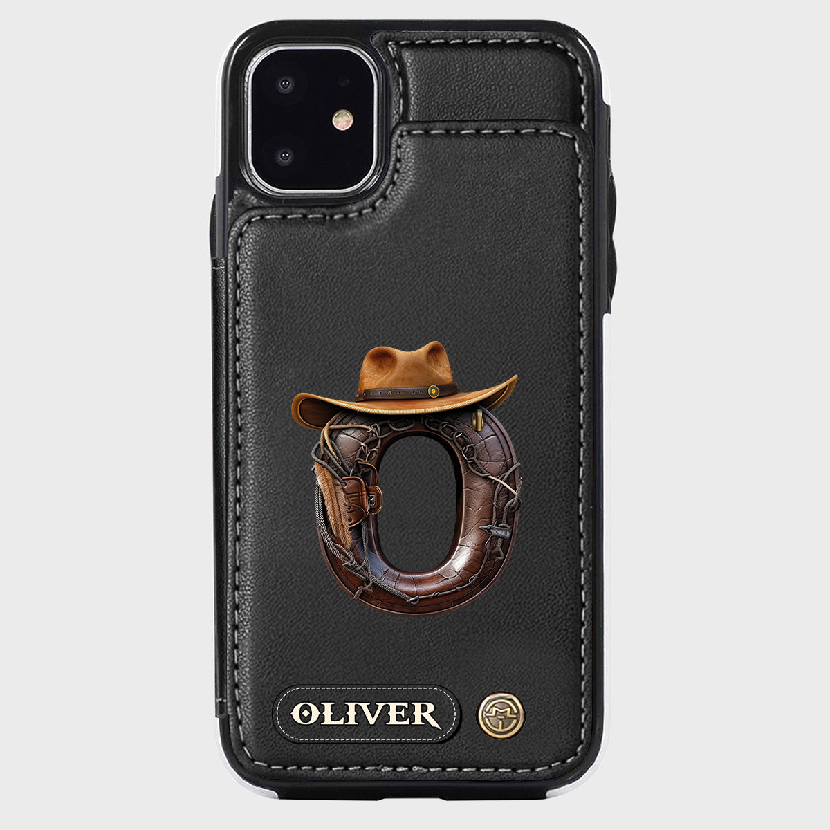 Étui portefeuille/téléphone personnalisé style western avec initiale du prénom - Cowboy/Cowgirl